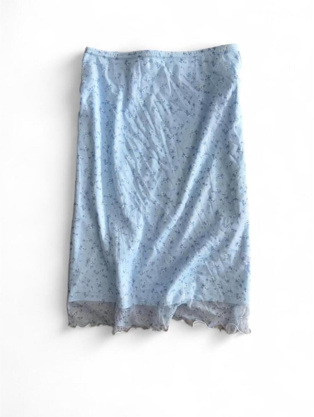 Y2K Pimkie Blue Floral Mesh Midi Skirt
